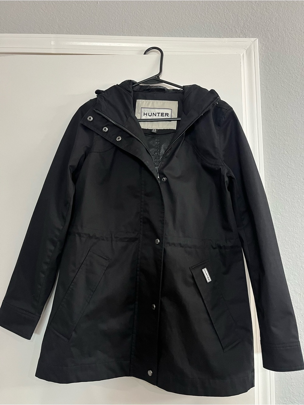 Hunter Original Black Hooded Rain Jacket Women's XS Mesh Lined Waterproof Coat